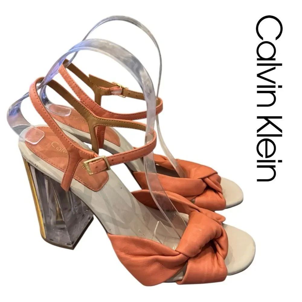 Calvin Klein Laureen Women’s Acrylic Wood Block Heel Sandals 8.5